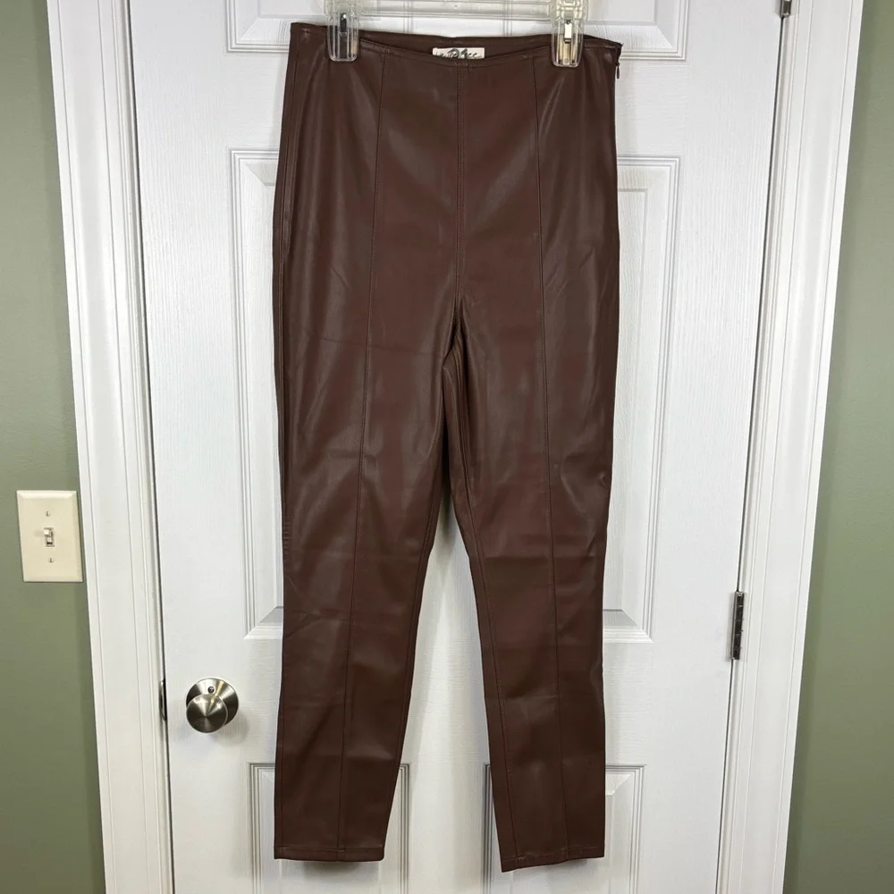 NWT Free people Spitfire stacked brown vegan leather skinny pants sz 31